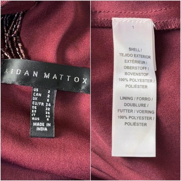 AIDAN MATTOX Beaded Fringe Sequined Tulle V-Neck Sleeveless‎ Scallop Hem Dress 2 - Picture 6 of 9